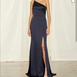 AMSALE KAIA black one shoulder satin gown